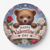 Schattige teddybeer met Rozen Papieren Bordje (Voorkant)