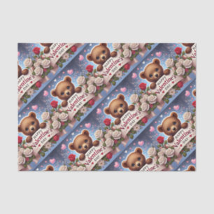 Schattige teddybeer met Rozen Tissuepapier