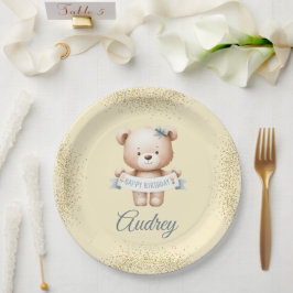 Schattige teddybeer met verjaardag papieren bordje