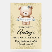 Schattige teddybeer met verjaardagsbanner acryl bord (Voorkant)