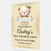 Schattige teddybeer met verjaardagsbanner acryl bord (Hoek)