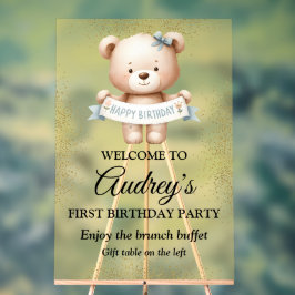 Schattige teddybeer met verjaardagsbanner acryl bord