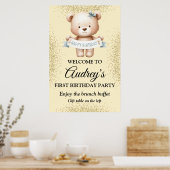 Schattige teddybeer met verjaardagsbanner poster (Keuken)