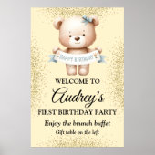Schattige teddybeer met verjaardagsbanner poster (Voorkant)