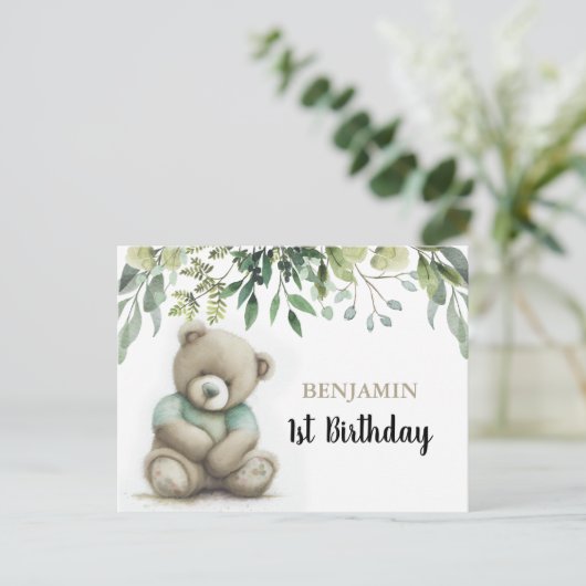 Schattige teddybeer met waterverf voor verjaardag, briefkaart (Staand voorkant)