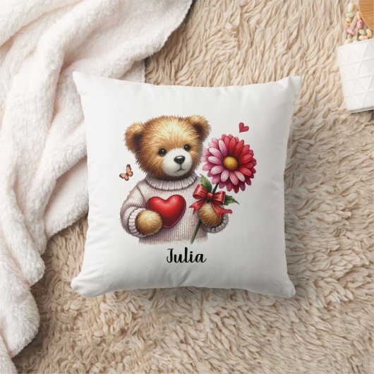 Schattige teddybeer naam Valentijnsdag Kussen (Deken)