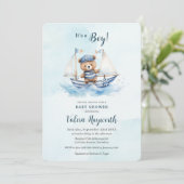 Schattige Teddybeer Nautische Boat Boy Baby shower Kaart (Staand voorkant)