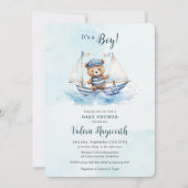 Schattige Teddybeer Nautische Boat Boy Baby shower Kaart (Voorkant)