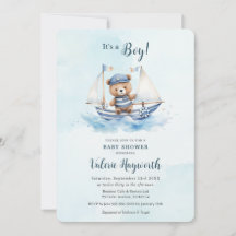 Schattige Teddybeer Nautische Boat Boy Baby shower