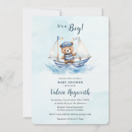 Schattige Teddybeer Nautische Boat Boy Baby shower Kaart