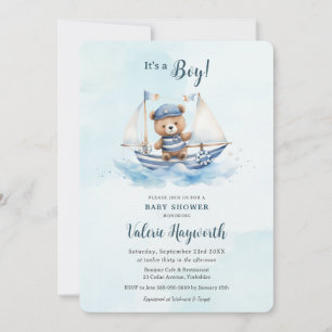 Schattige Teddybeer Nautische Boat Boy Baby shower Kaart