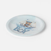 Schattige Teddybeer Nautische Boat Boy Baby shower Papieren Bordje (Gekanteld)