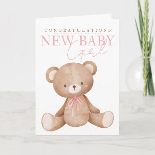 Schattige teddybeer nieuwe babymeisje gefeliciteer feestdagen kaart