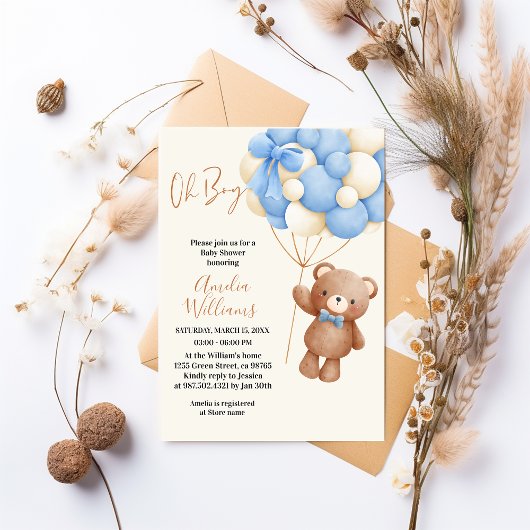 Schattige teddybeer Oh Boy Blue Balloon Baby Kaart