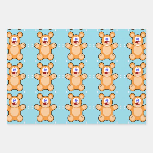 schattige teddybeer op blauw inpakpapier vel (Voorkant)