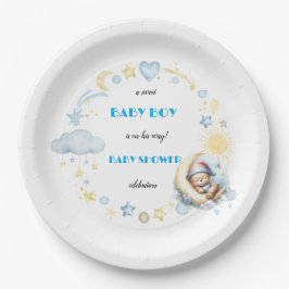 Schattige teddybeer op de Moon Baby Boy Shower Papieren Bordje