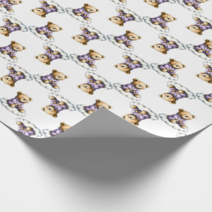 Schattige teddybeer op een pluizige wolk paarse py cadeaupapier