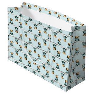 Schattige teddybeer op een wolk blauwe pyjama groot cadeauzakje