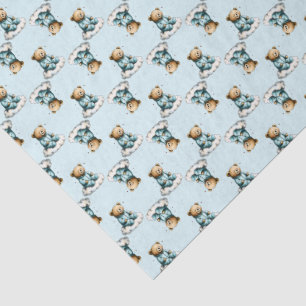 Schattige teddybeer op een wolk blauwe pyjama tissuepapier