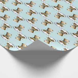Schattige teddybeer op een wolk blauwe vlinderdas cadeaupapier