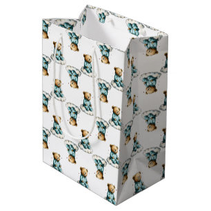 Schattige teddybeer op een wollige wolk blauwe pyj medium cadeauzakje