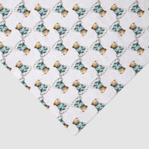 Schattige teddybeer op een wollige wolk blauwe pyj tissuepapier