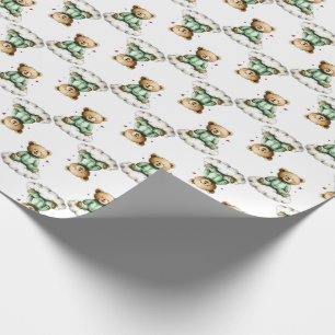 Schattige teddybeer op een wollige wolk groene pyj cadeaupapier