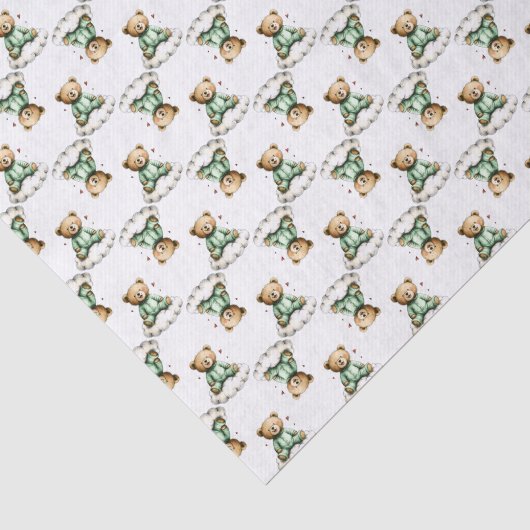Schattige teddybeer op een wollige wolk groene pyj tissuepapier (Detail)