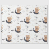 Schattige teddybeer op maanwit cadeaupapier (Vlak)