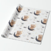 Schattige teddybeer op maanwit cadeaupapier (Uitgerold)