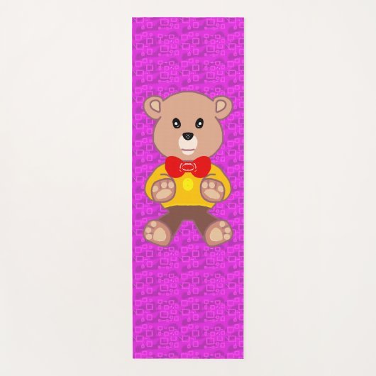 Schattige teddybeer op roze geometrisch yogamat (Voorkant)
