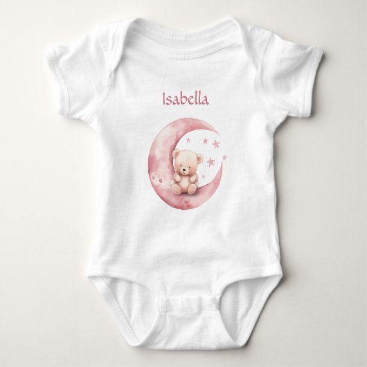 Schattige teddybeer op roze maan romper (Voorkant)
