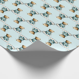 Schattige teddybeer op wolk blauwe pyjama cadeaupapier