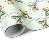Schattige teddybeer op wolk groene pyjama cadeaupapier (Rol Hoek)