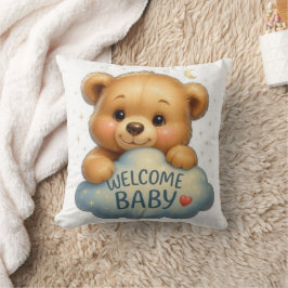 Schattige teddybeer op wolk Welkom baby kunst Kussen