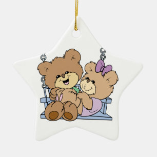 schattige teddybeer paar romance op de bank keramisch ornament