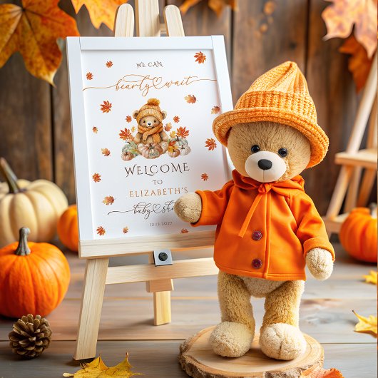 Schattige Teddybeer & pompoenen Baby shower Welkom Poster