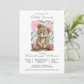 Schattige teddybeer roze Baby shower Kaart (Staand voorkant)