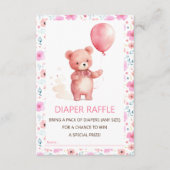 Schattige Teddybeer Roze Balloon Diaper Raffle Tic Informatiekaartje (Voorkant)