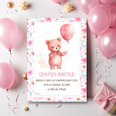 Schattige Teddybeer Roze Balloon Diaper Raffle Tic Informatiekaartje