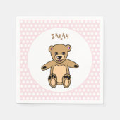 Schattige Teddybeer Roze Kinder naam Verjaardagsfe Servet (Voorkant)