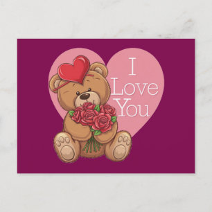 Schattige Teddybeer Rozen met 'I Love You' hart Feestdagenkaart