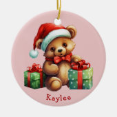 Schattige Teddybeer Santa Hat Kinder Keramisch Ornament (Voorkant)
