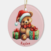 Schattige Teddybeer Santa Hat Kinder Keramisch Ornament (Links)