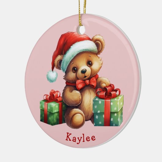 Schattige Teddybeer Santa Hat Kinder Keramisch Ornament (Links)