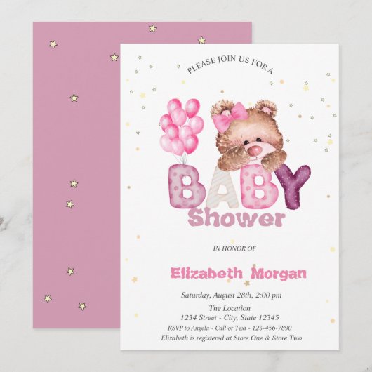 Schattige teddybeer sterren ballonnen Baby shower Kaart (Voorkant / Achterkant)