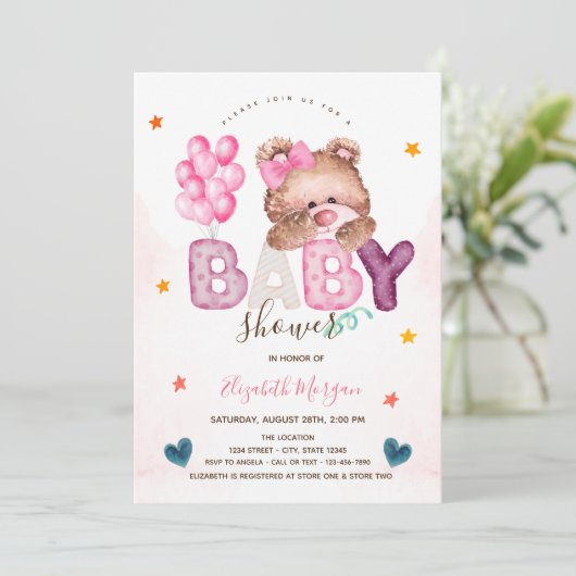 Schattige teddybeer sterren harten Baby shower Kaart (Staand voorkant)