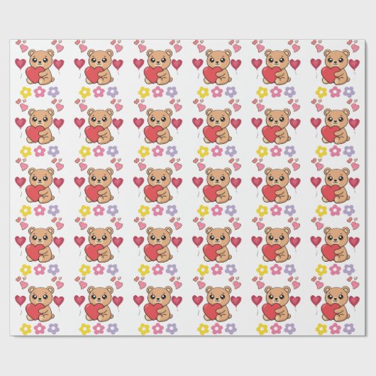 Schattige teddybeer valentijn cadeaupapier (Vlak)