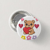 Schattige teddybeer valentijn ronde button 3,2 cm (Voorkant /achterkant)