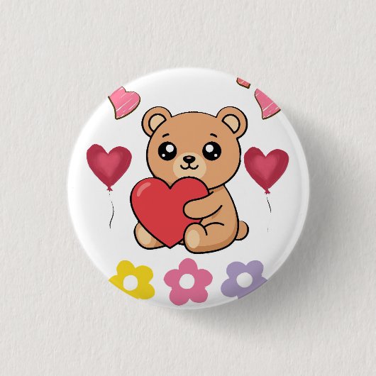 Schattige teddybeer valentijn ronde button 3,2 cm (Voorkant)